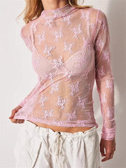 Liana Floral Lace Top | High-Neck, Mesh Design