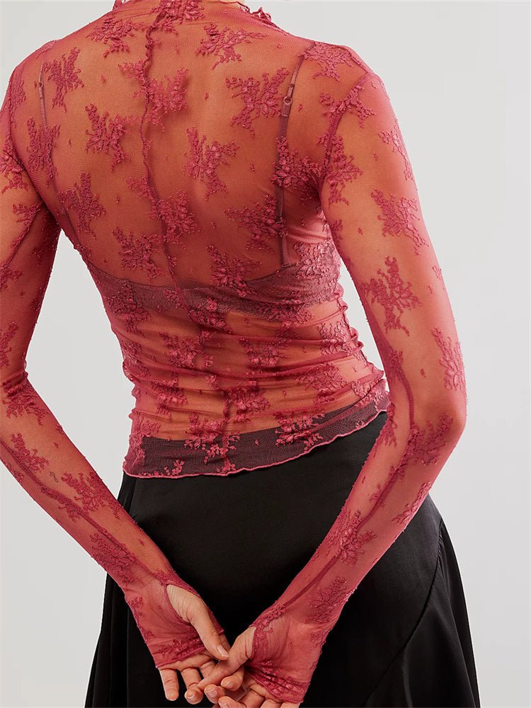Liana Floral Lace Top | High-Neck, Mesh Design