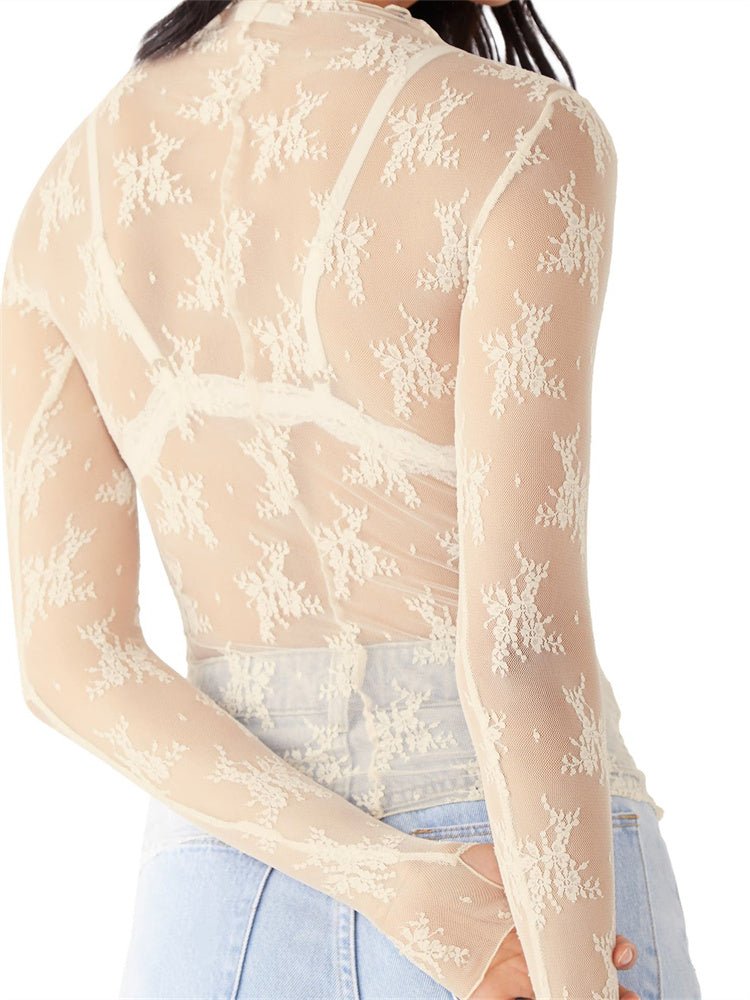 Liana Floral Lace Top | High-Neck, Mesh Design