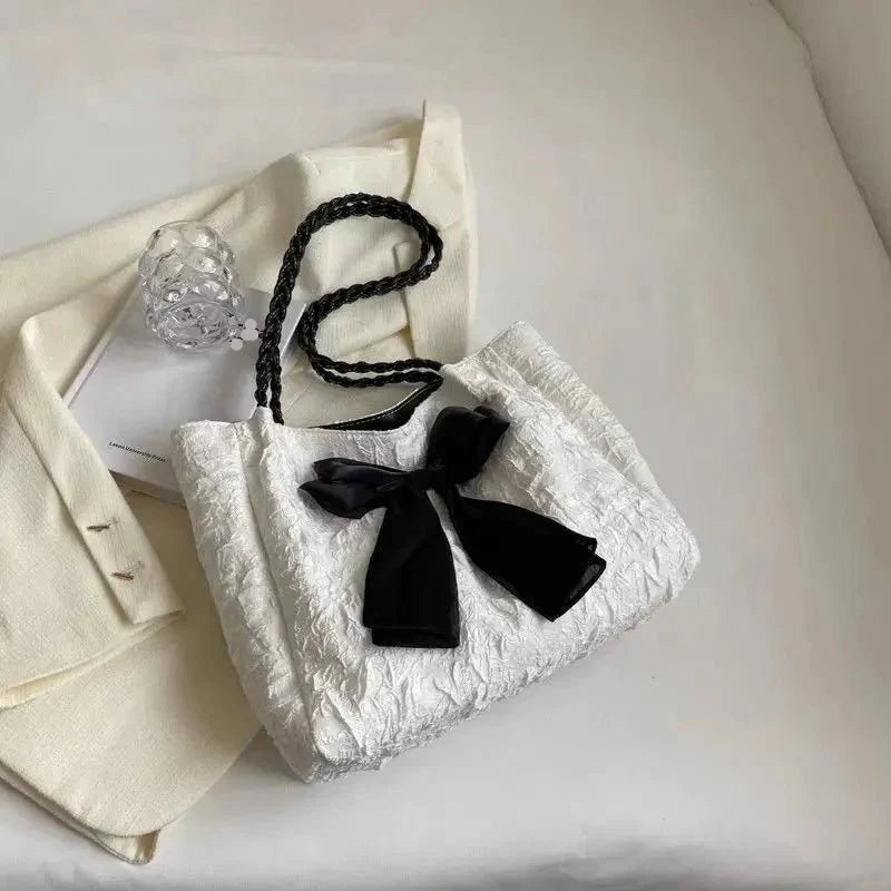Large Bow Accent Tote Bag | Soft Textured Finish