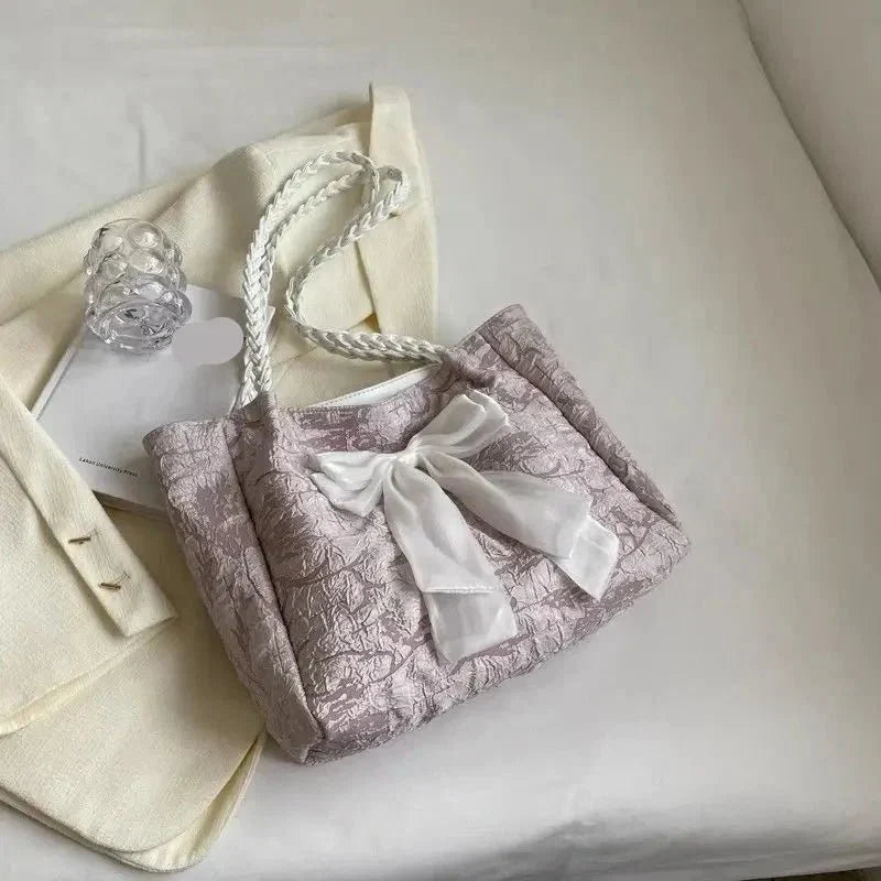 Large Bow Accent Tote Bag | Soft Textured Finish
