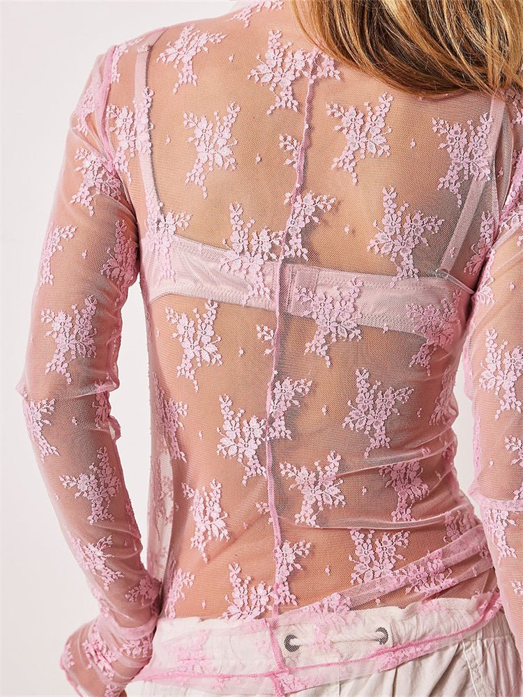 Liana Floral Lace Top | High-Neck, Mesh Design