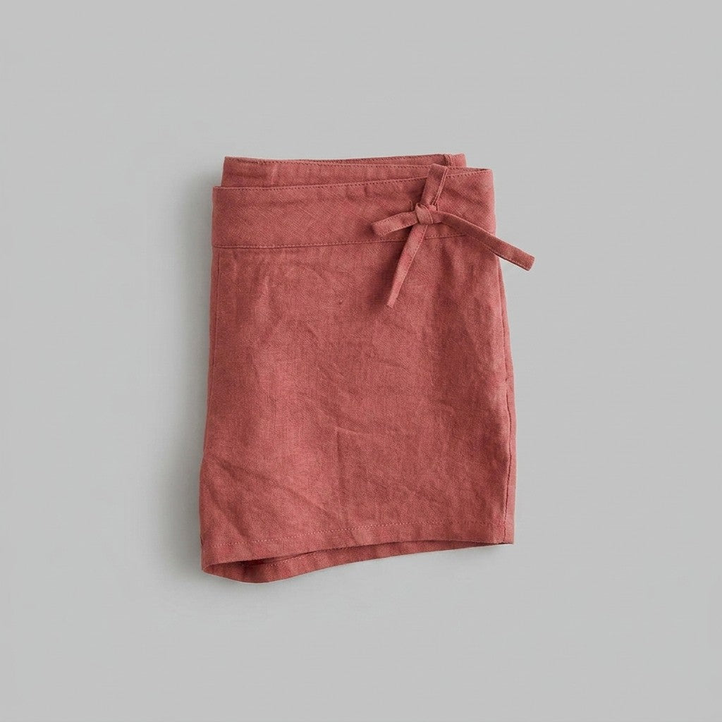 Blythe Linen Shorts | Side Tie Detail, Tuscan Red