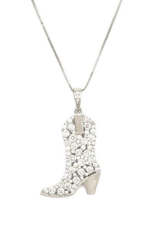 Cubic Zirconia Cowboy Boot Pendant Necklace
