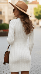 Luna | Cable Knit V-Neck Sweater Dress