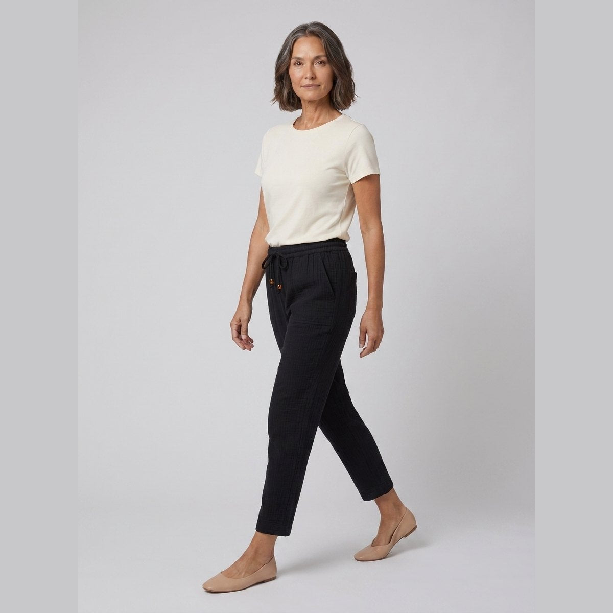 Dara Tapered Pants | Double Gauze Cotton, Elastic Waistband