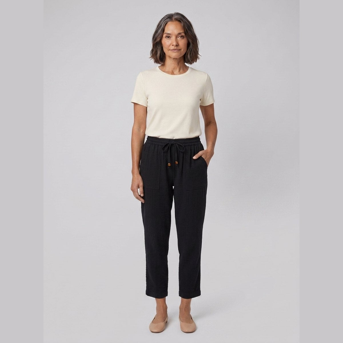 Dara Tapered Pants | Double Gauze Cotton, Elastic Waistband