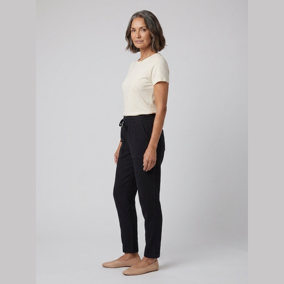 Dara Tapered Pants | Double Gauze Cotton, Elastic Waistband