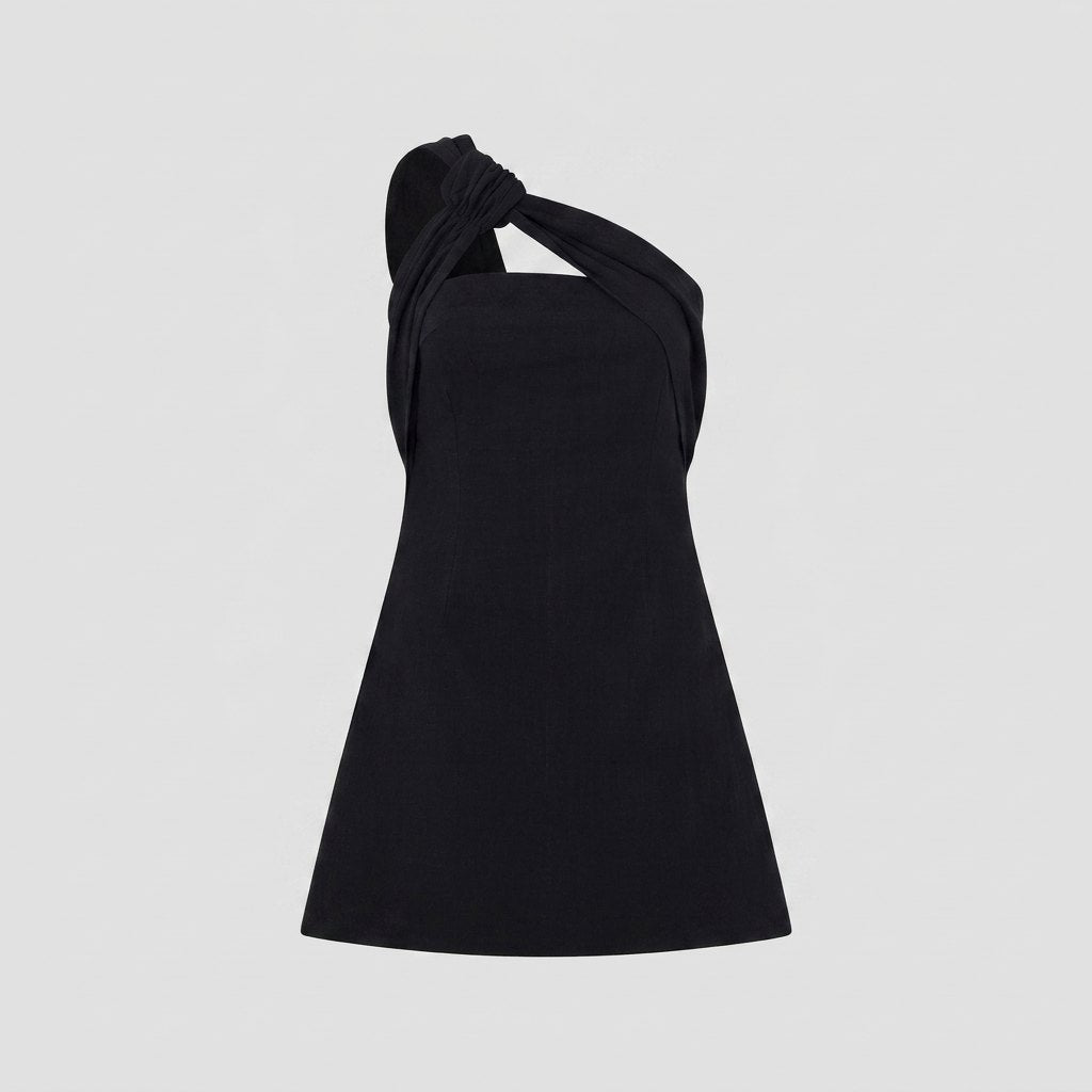 Diora Black Dress | Natural Cotton, Single Shoulder Strap Mini Cocktail Dress