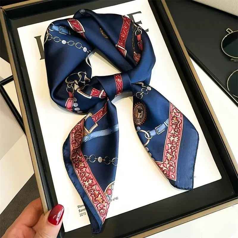 Rosa Silk Scarf | Vintage Equestrian Chain Print, Luxurious Square Scarf for Women