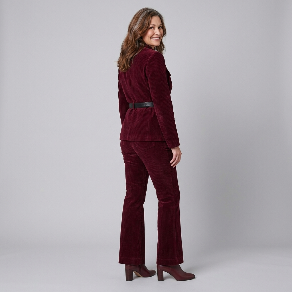 Celeste Women's Set | Corduroy Jacket with Flare Pants, Stand Collar, Cargo Pockets