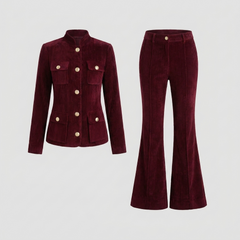 Celeste Women's Set | Corduroy Jacket with Flare Pants, Stand Collar, Cargo Pockets