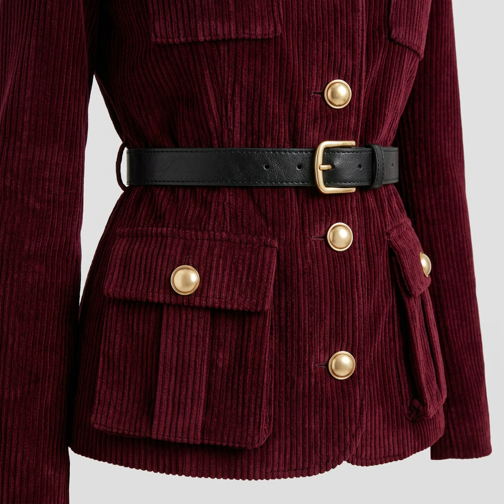 Celeste Women's Set | Corduroy Jacket with Flare Pants, Stand Collar, Cargo Pockets