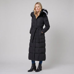 Quinna Black Puffer Jacket | Quilted, Hooded, Long Maxi Coat