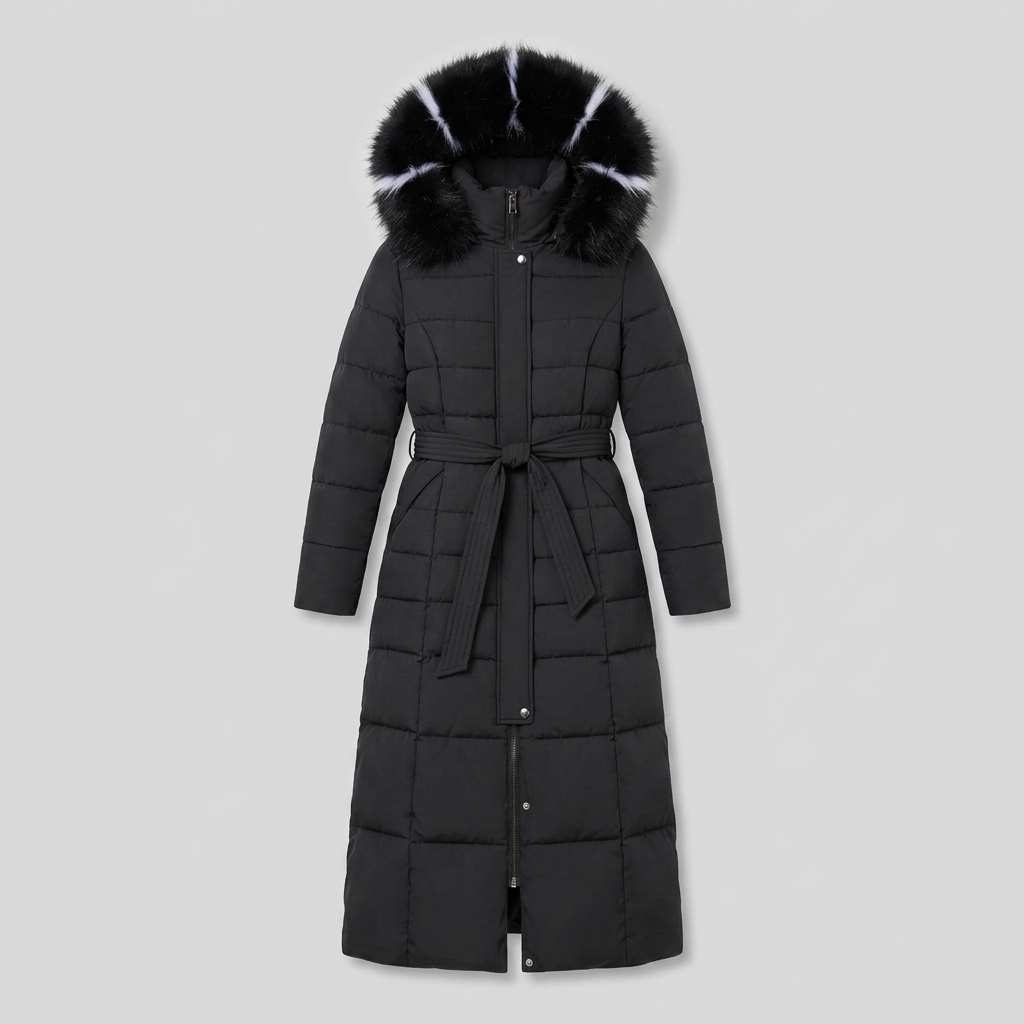 Quinna Black Puffer Jacket | Quilted, Hooded, Long Maxi Coat