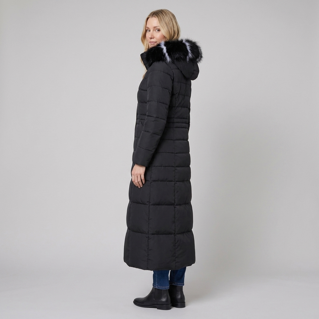 Quinna Black Puffer Jacket | Quilted, Hooded, Long Maxi Coat