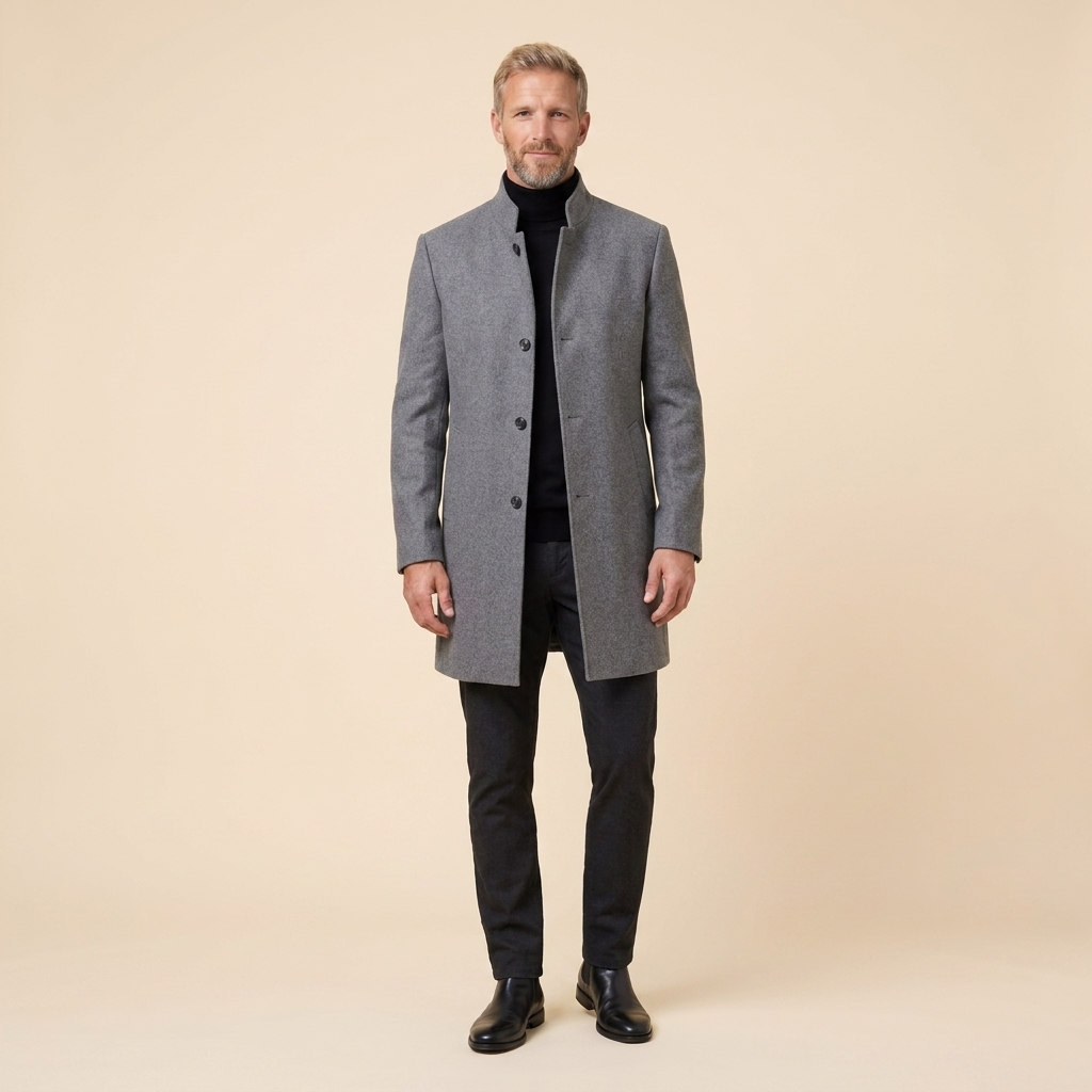 Garrick Men's Wool Blend Coat | Tailored Slim Fit, Stand-Collar Overcoat