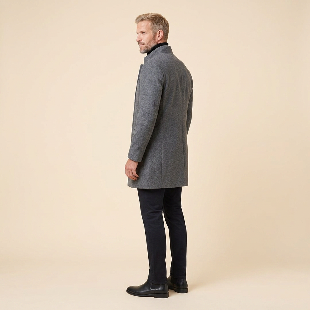 Garrick Men's Wool Blend Coat | Tailored Slim Fit, Stand-Collar Overcoat