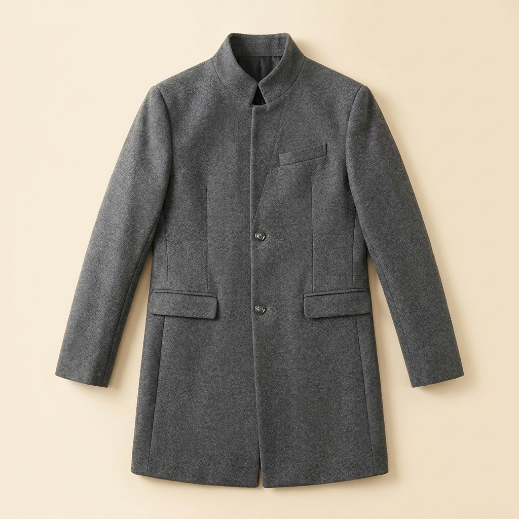 Garrick Men's Wool Blend Coat | Tailored Slim Fit, Stand-Collar Overcoat