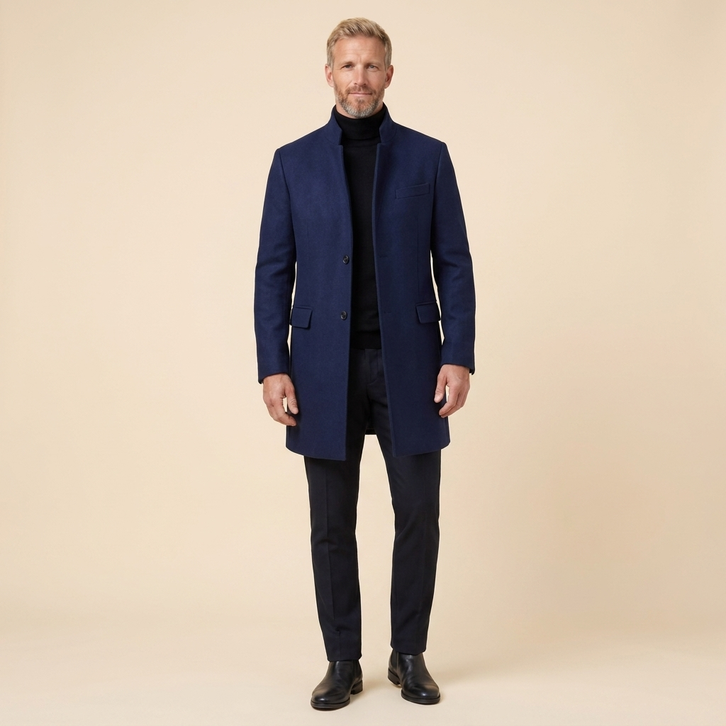Garrick Men's Wool Blend Coat | Tailored Slim Fit, Stand-Collar Overcoat
