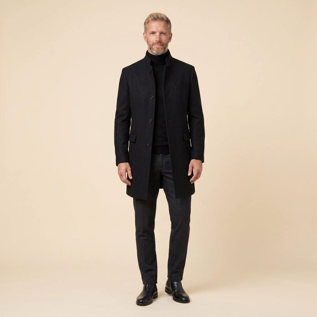 Garrick Men's Wool Blend Coat | Tailored Slim Fit, Stand-Collar Overcoat