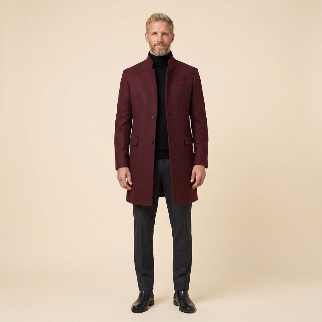 Garrick Men's Wool Blend Coat | Tailored Slim Fit, Stand-Collar Overcoat