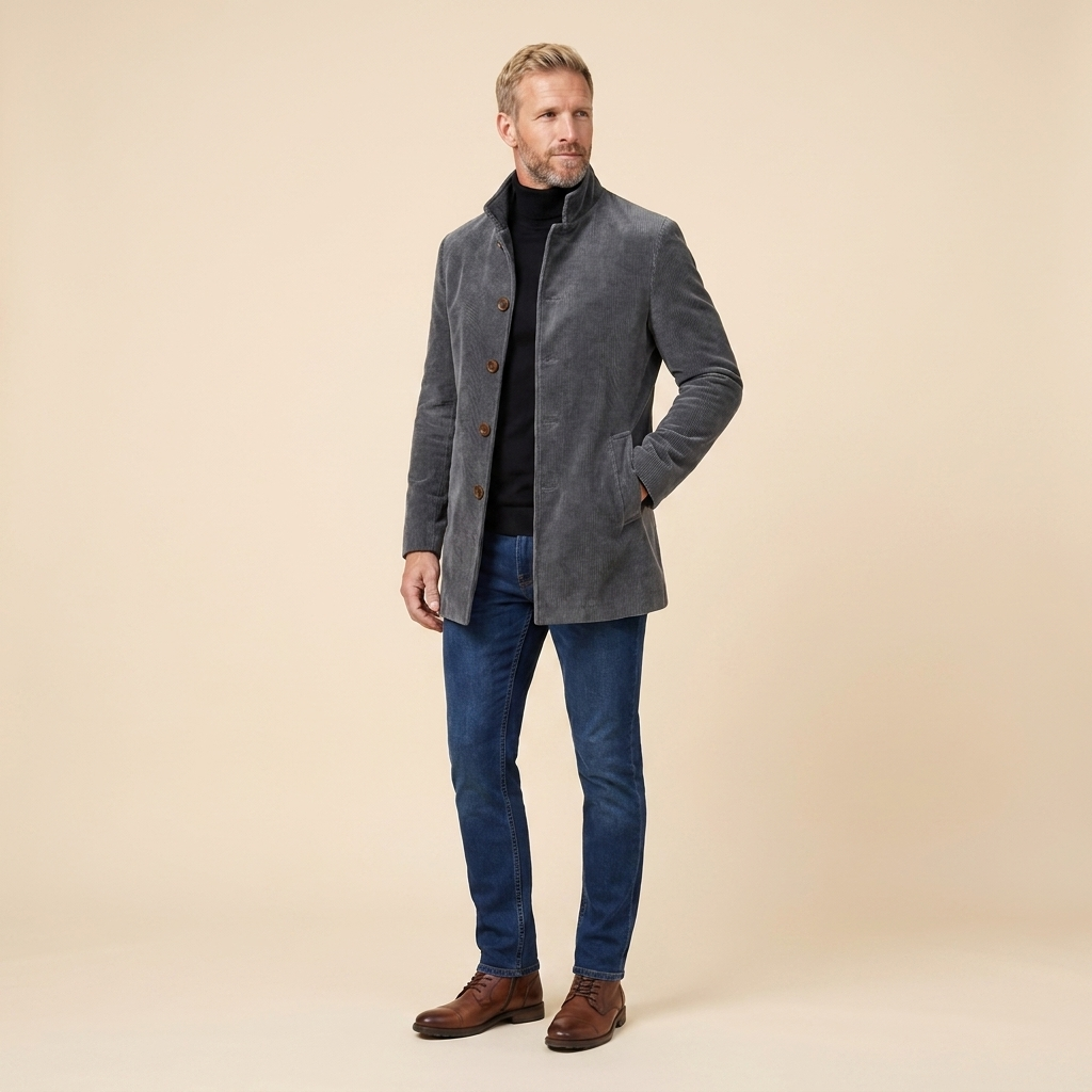 Jasper Men's Coat | Slim-Fit Corduroy, Stand Collar