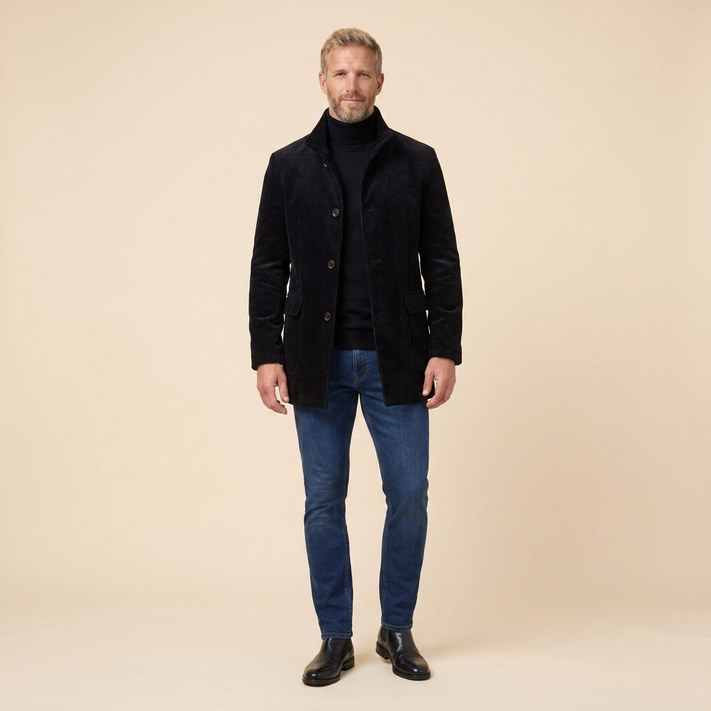Jasper Men's Coat | Slim-Fit Corduroy, Stand Collar