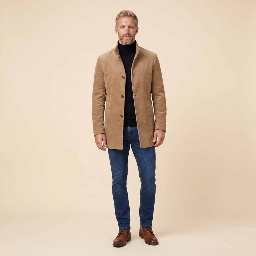 Jasper Men's Coat | Slim-Fit Corduroy, Stand Collar