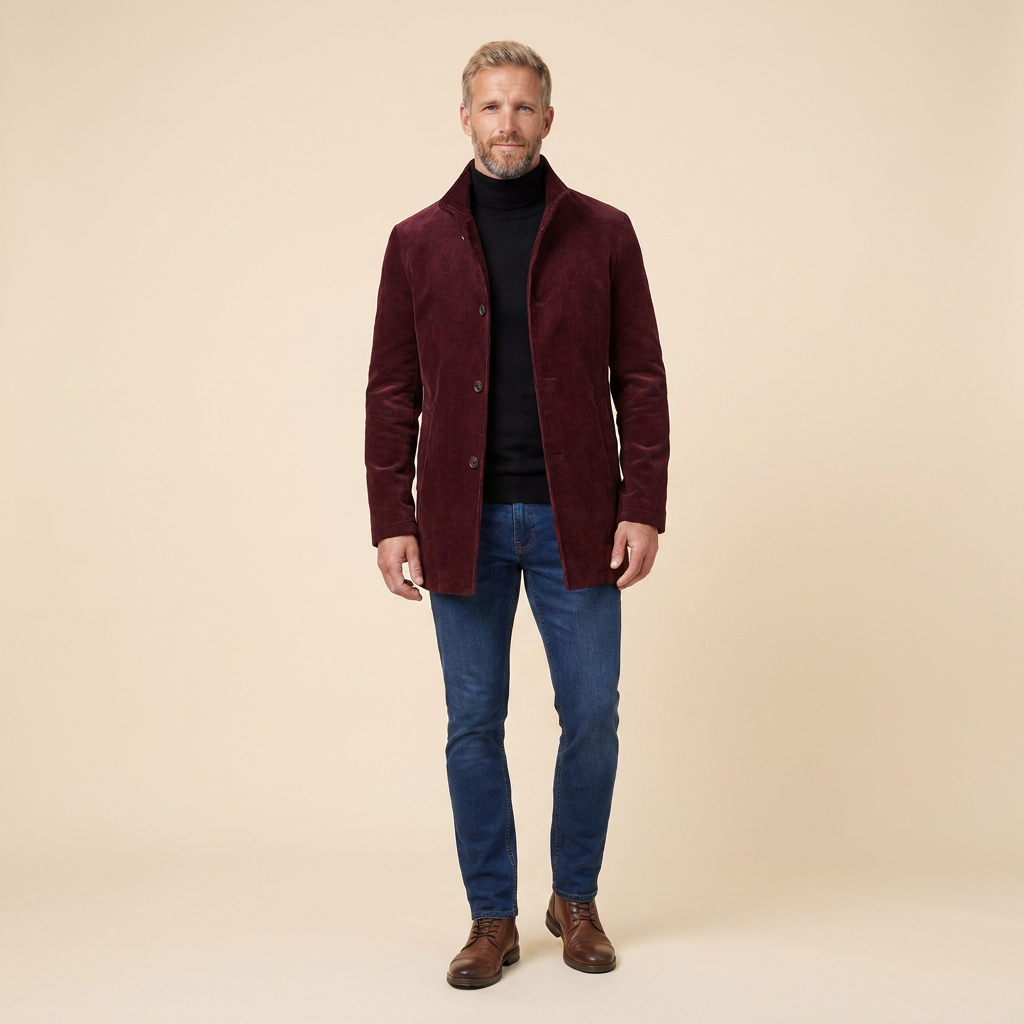 Jasper Men's Coat | Slim-Fit Corduroy, Stand Collar