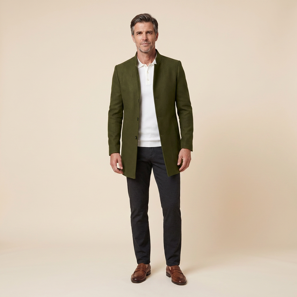 Jaxon Men's Coat | Slim Fit Wool, Collarless Open Front Blazer