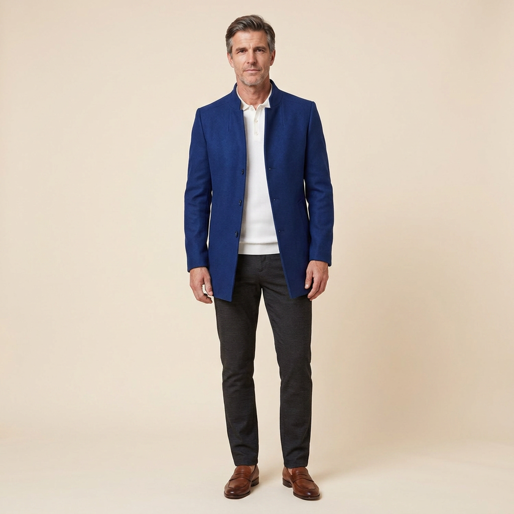 Jaxon Men's Coat | Slim Fit Wool, Collarless Open Front Blazer