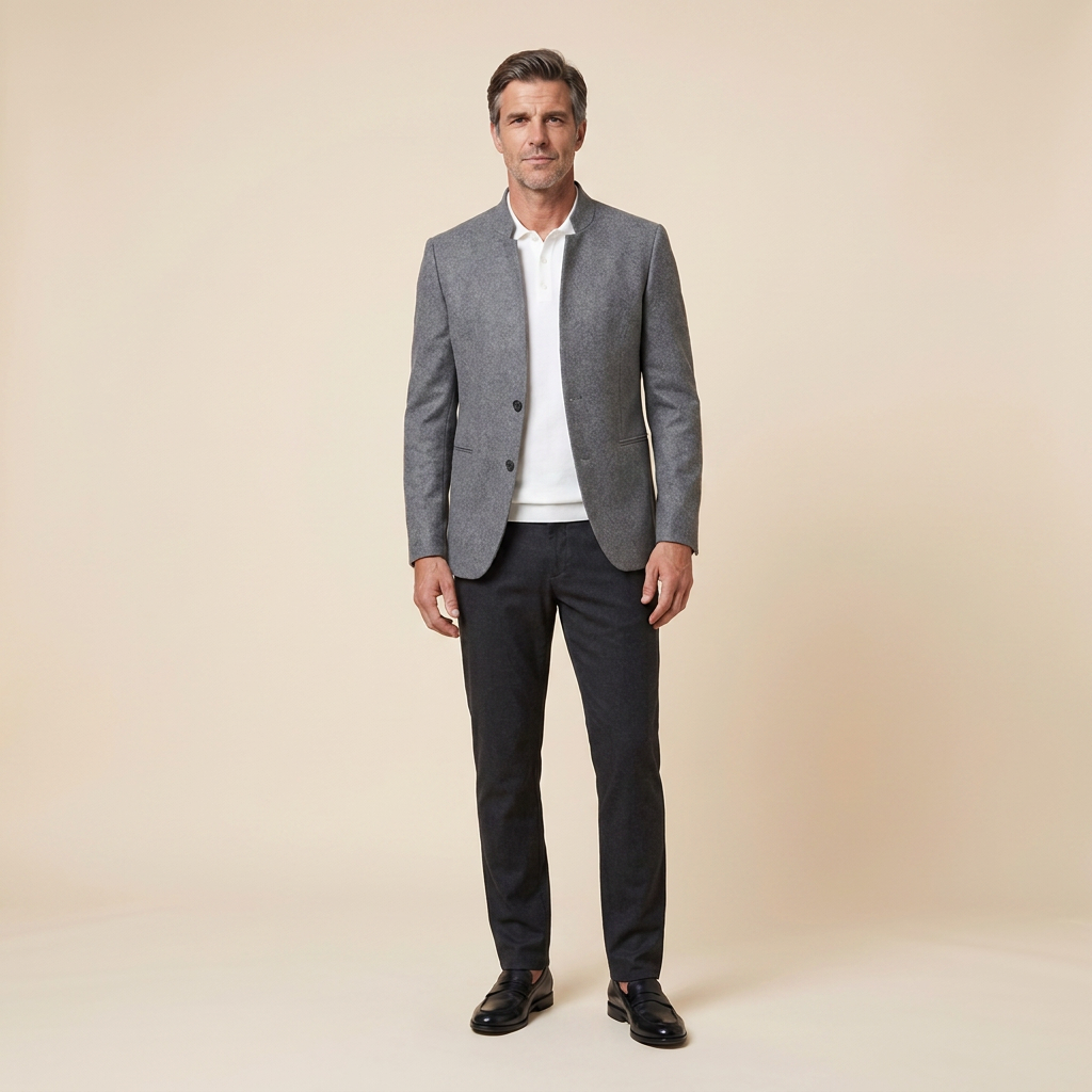 Jaxon Men's Coat | Slim Fit Wool, Collarless Open Front Blazer