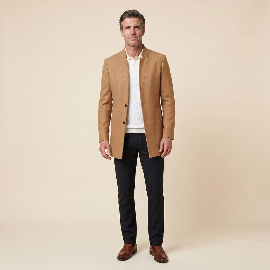 Jaxon Men's Coat | Slim Fit Wool, Collarless Open Front Blazer