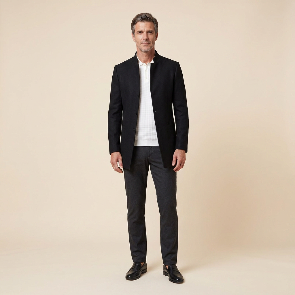 Jaxon Men's Coat | Slim Fit Wool, Collarless Open Front Blazer