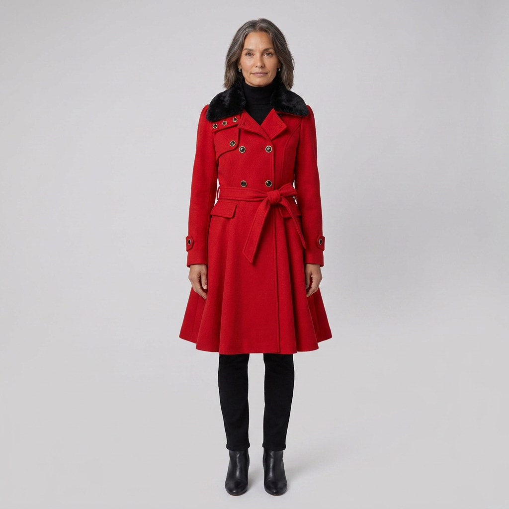 Nora Wool Trench Coat | Sherpa Lined, Fur Collar for Women
