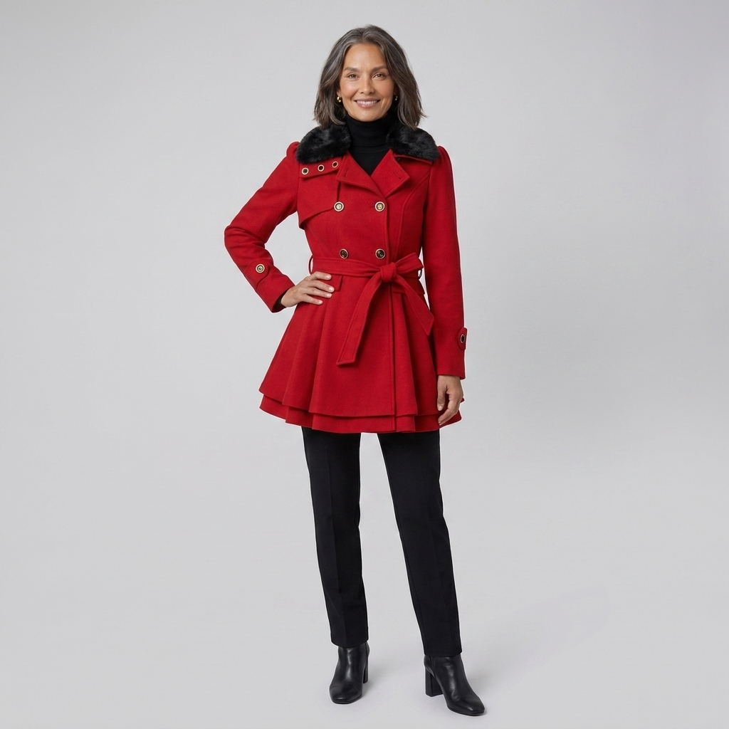 Nora Wool Trench Coat | Sherpa Lined, Fur Collar for Women