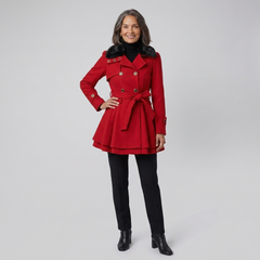 Nora Wool Trench Coat | Sherpa Lined, Fur Collar for Women