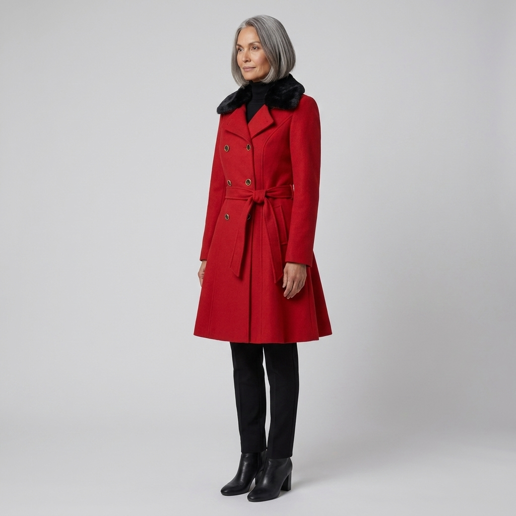 Nora Wool Trench Coat | Sherpa Lined, Fur Collar for Women