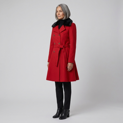 Nora Wool Trench Coat | Sherpa Lined, Fur Collar for Women