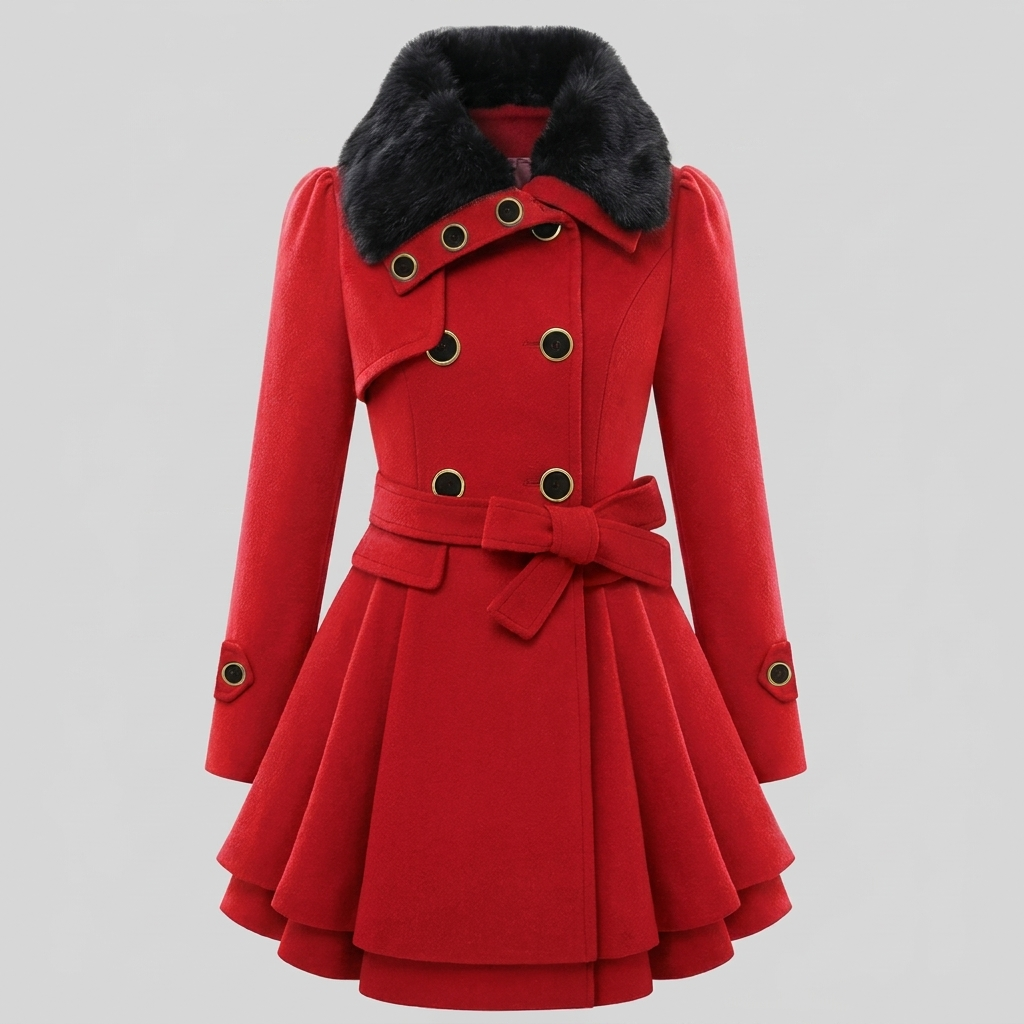 Nora Wool Trench Coat | Sherpa Lined, Fur Collar for Women