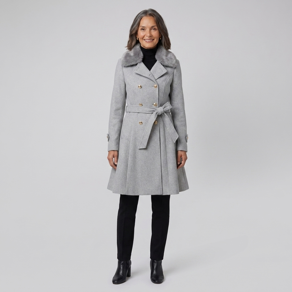 Nora Wool Trench Coat | Sherpa Lined, Fur Collar for Women