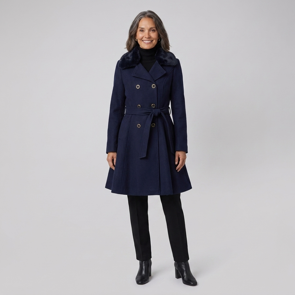 Nora Wool Trench Coat | Sherpa Lined, Fur Collar for Women