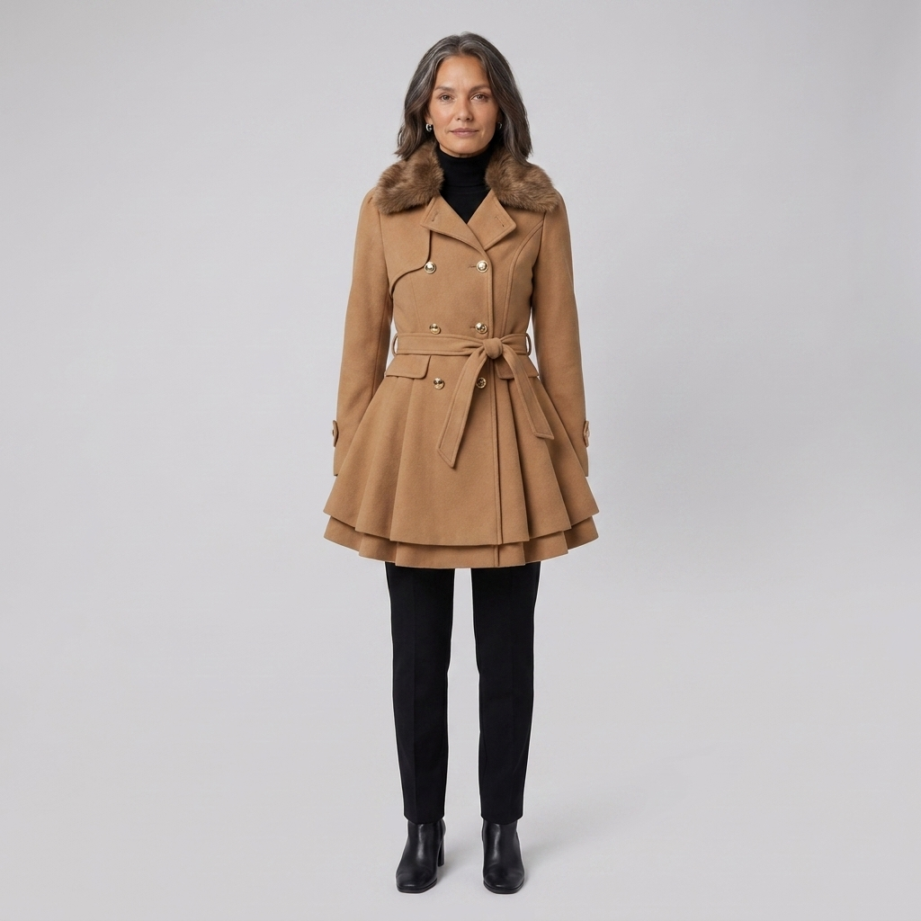 Nora Wool Trench Coat | Sherpa Lined, Fur Collar for Women