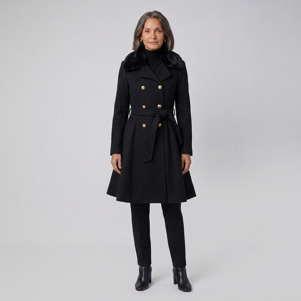 Nora Wool Trench Coat | Sherpa Lined, Fur Collar for Women