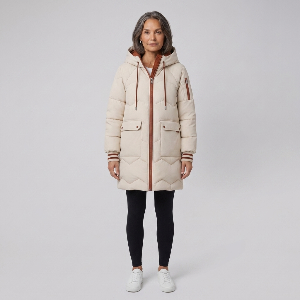 Bella Winter Coat | Long Beige Puffer Jacket, Lightweight Down Design