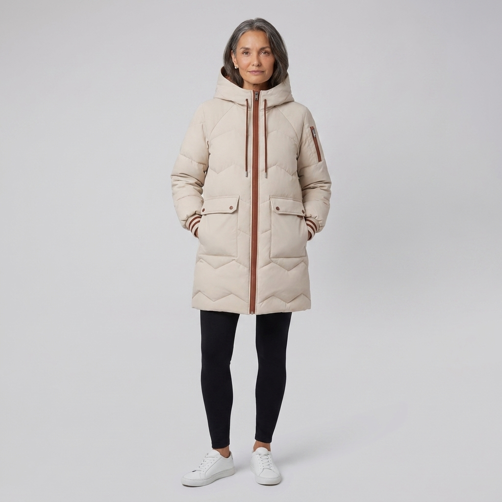 Bella Winter Coat | Long Beige Puffer Jacket, Lightweight Down Design