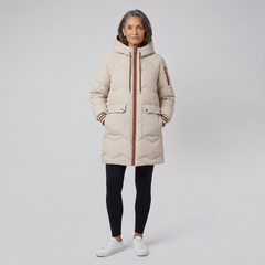 Bella Winter Coat | Long Beige Puffer Jacket, Lightweight Down Design