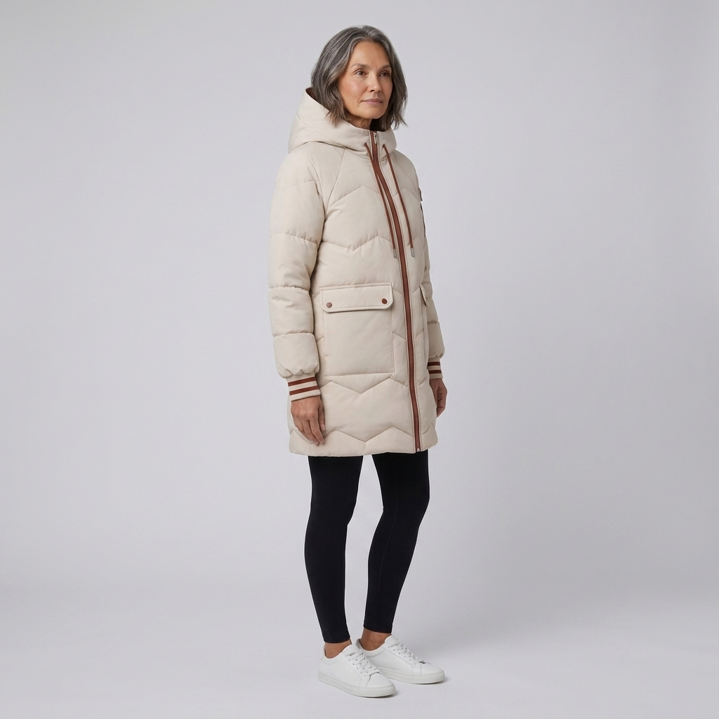 Bella Winter Coat | Long Beige Puffer Jacket, Lightweight Down Design