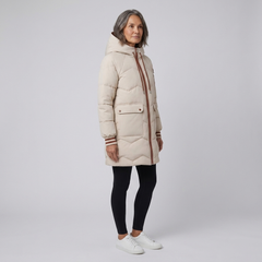 Bella Winter Coat | Long Beige Puffer Jacket, Lightweight Down Design